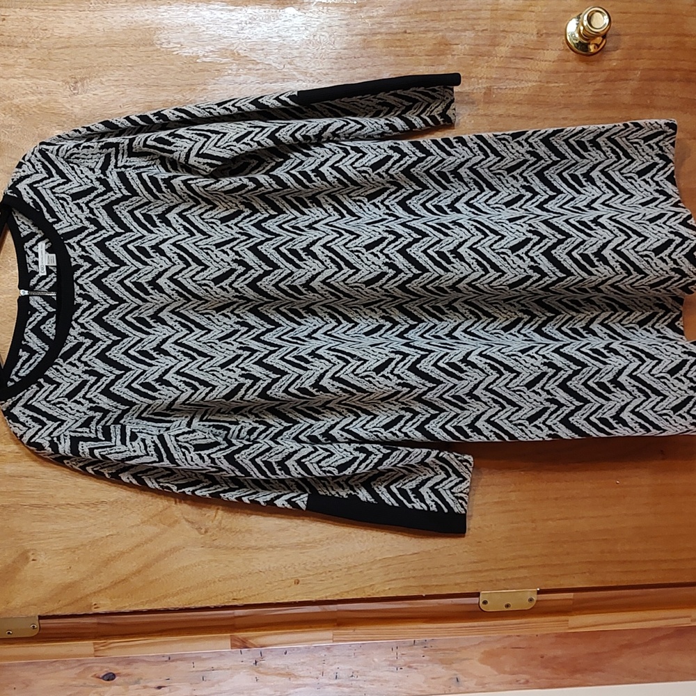Cato Shift Sweater Dress Black White Chevron Long Sleeve Crew Neck Size 18/20W